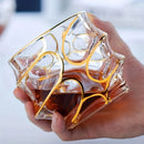 Copo de Whisky Cristal Premium com Fios de Ouro - Design Geométrico e Sofisticado