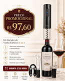 Kit Abridor de Vinho Elétrico Automático Inox 4 Peças