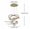 Pendente Lustre LED Círculos de Cristal e 4 Globos Dourados - Iluminação de Luxo para Ambientes Premium