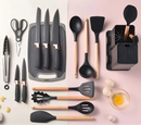 Kit 19 Peças de Utensílios Em Silicone Com Cabo de Madeira