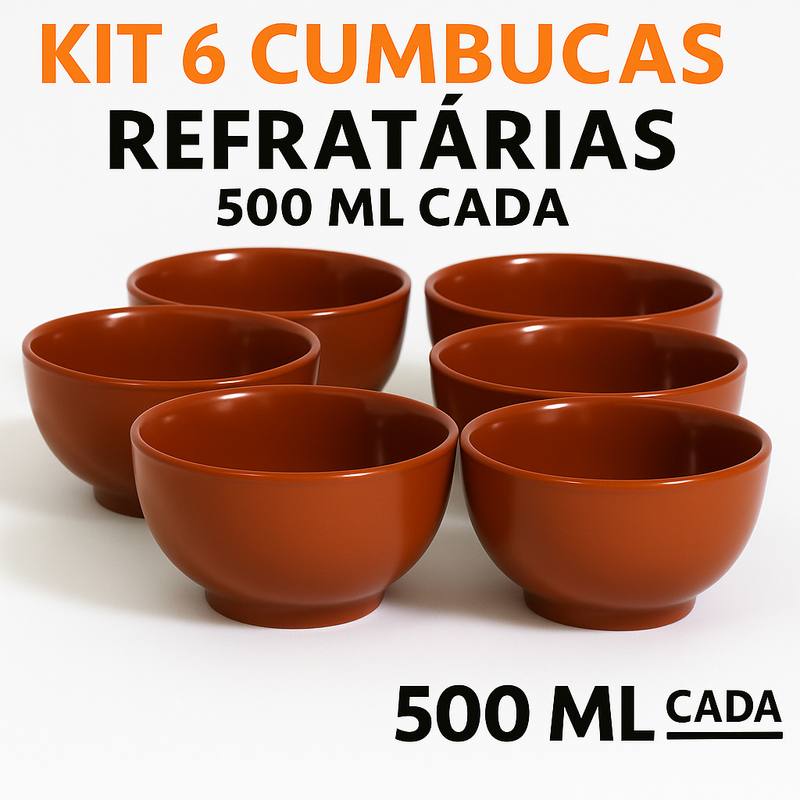 Kit 6 Cumbucas Refratárias Em Porcelana Gourmet (500ml) Marrom