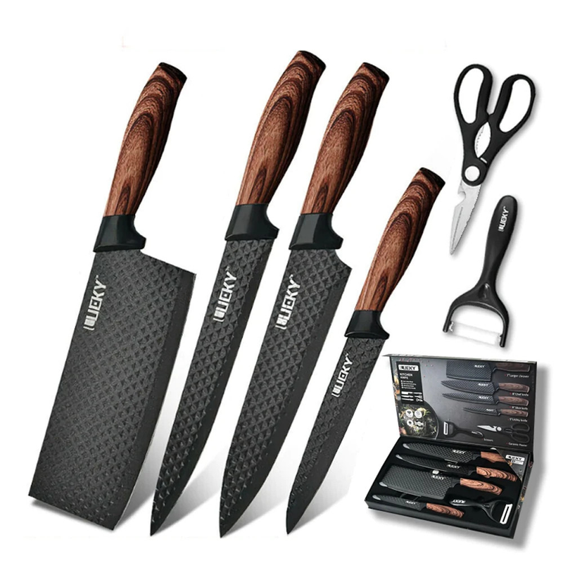 Conjunto de Facas Inox Premium 6 Peças Com Cabo Ergonômico Amadeirado